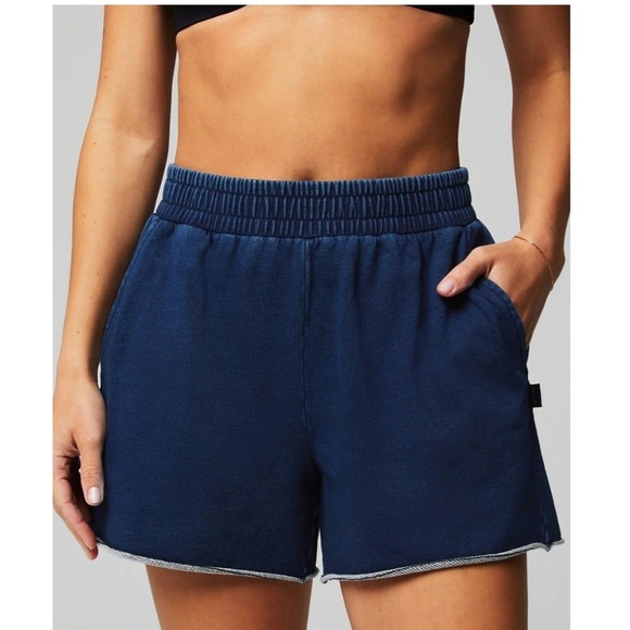 Fabletics Terry Sweatshort Large Blue Lounge Shorts Drawstring - Picture 3 of 6